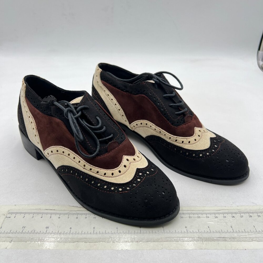 Brown Suede Patchwork Closed Toe Oxford Loafers W… - image 3